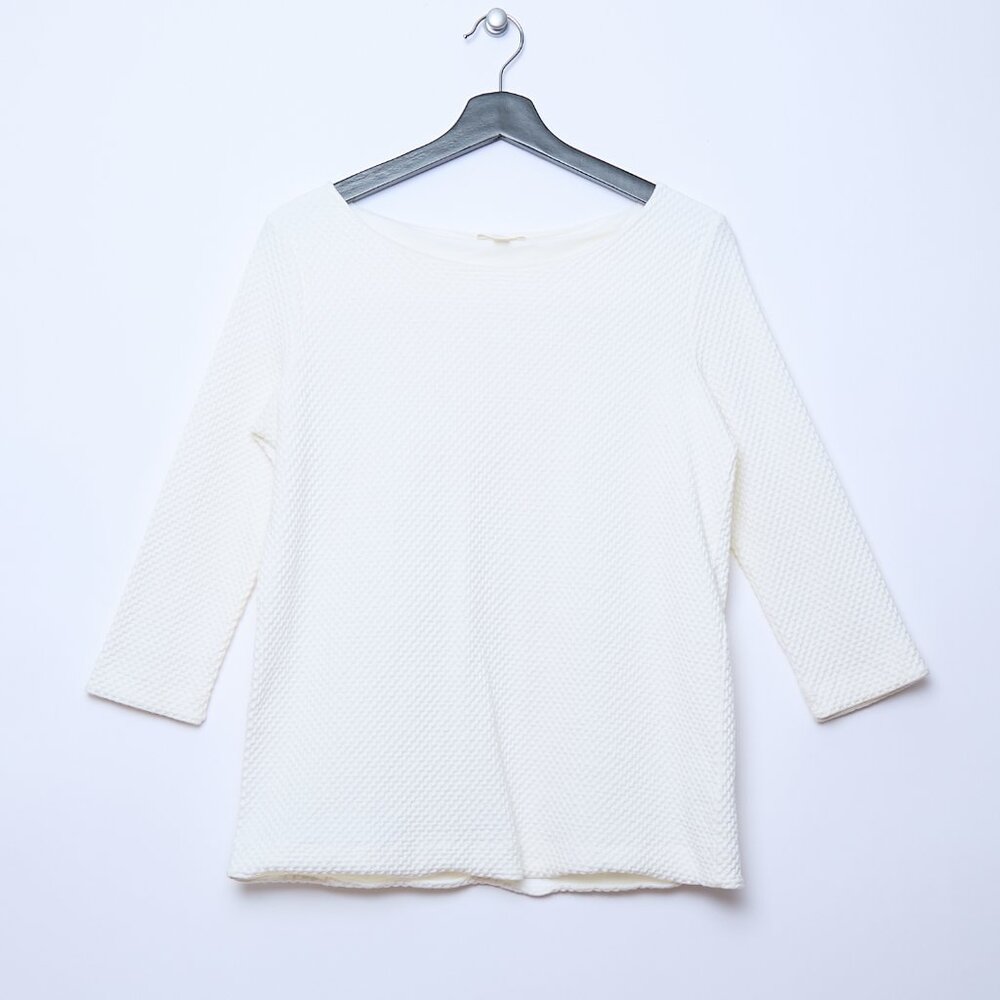COS waffle knit textured boatneck 3/4 sleeve top cream cottage minimalist S